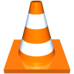 VLC media player logo showing an orange-and-white striped traffic cone on a square orange base.