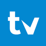 White lowercase “tv” letters on a blue square background.